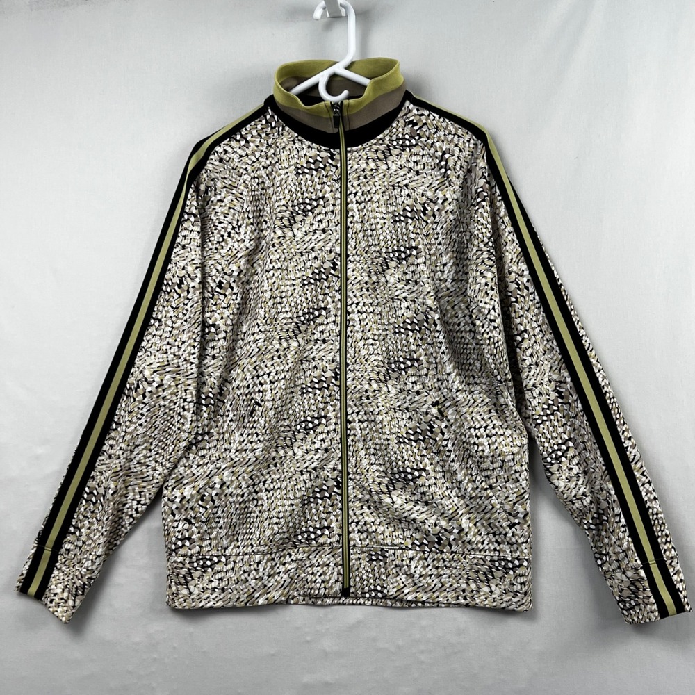 Tek Gear Track Jacket Mens Medium Olive Green Abstract Mosaic Print Full Zip